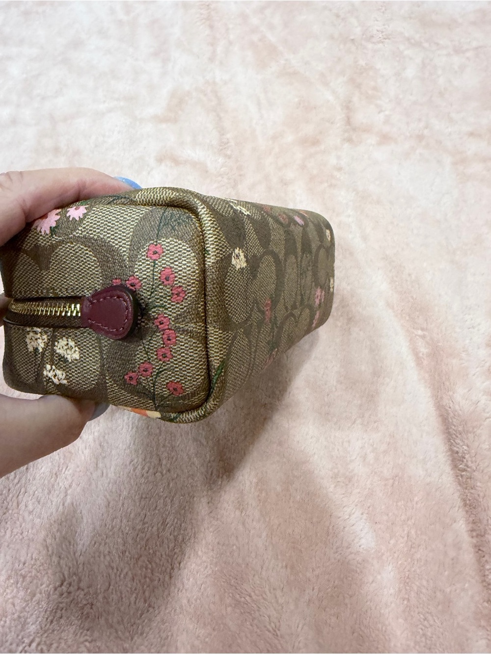 COACH Brown Signature Wildflower Boxy Floral Makeup Cosmetic Pouch - Picture 7 of 11